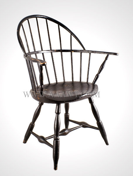 Windsor, Sack Back Armchair, Old Black Paint
Rhode Island
Circa 1780 to 1790, entire view